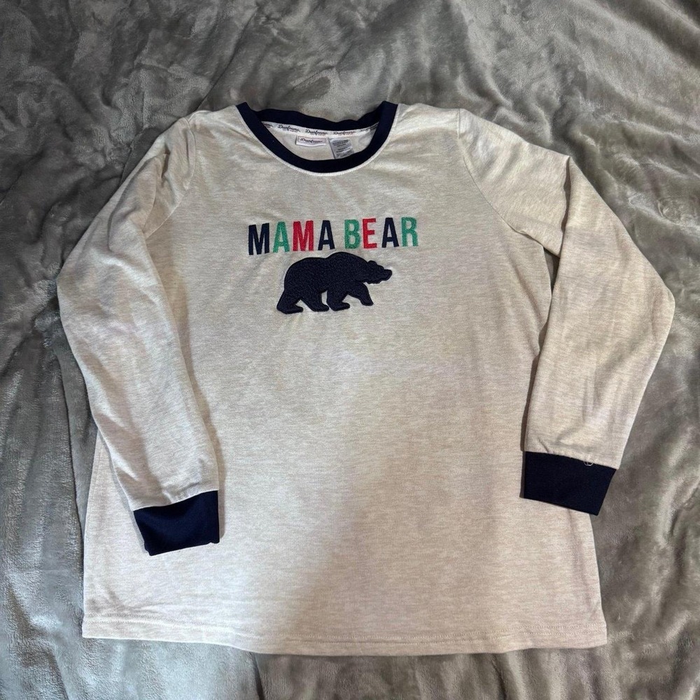Dearfoams Mama Bear Pajama Top Oatmeal Long Sleeve Shirt Medium